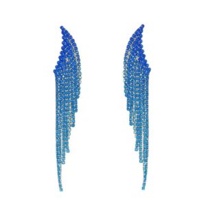 Brinco Azul de Festa Longo de Franja com Brilho Formato de Asa