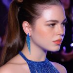 brinco azul de festa franja de cristal de asa ggf