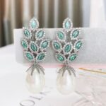 brinco azul tiffany de festa prata com perola dd