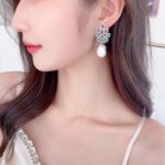 brinco azul tiffany de festa prata com perola dddd