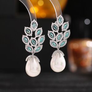 Brinco azul tiffany de festa prata com pérola