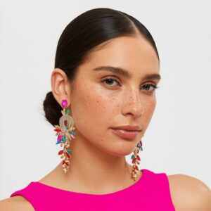 Brinco colorido de festa grande fúcsia verde azul