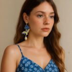 brinco de pressão azul e dourado grande oriental de passaro 4d