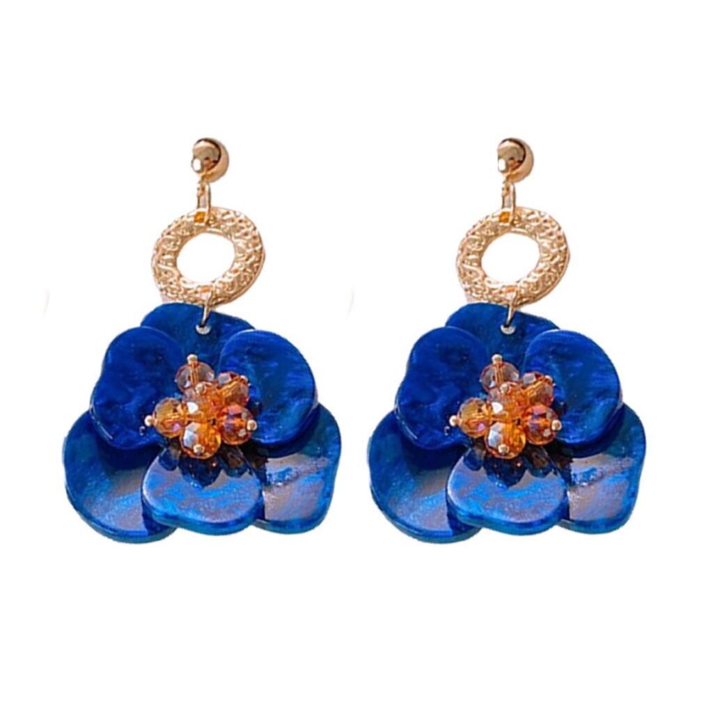 brinco de pressão azul grande de flor para festa ao ar livre