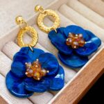 brinco de pressão azul marinho grande de flor para festa ao ar livdrssed