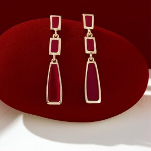 Brinco de pressão marsala e dourado elegante longo retangular