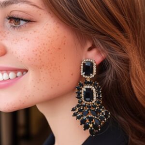 Brinco de Pressão de Festa Preto Grande de Cristal