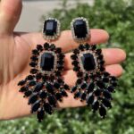 brinco de pressao preto de festa grande de cristais ff