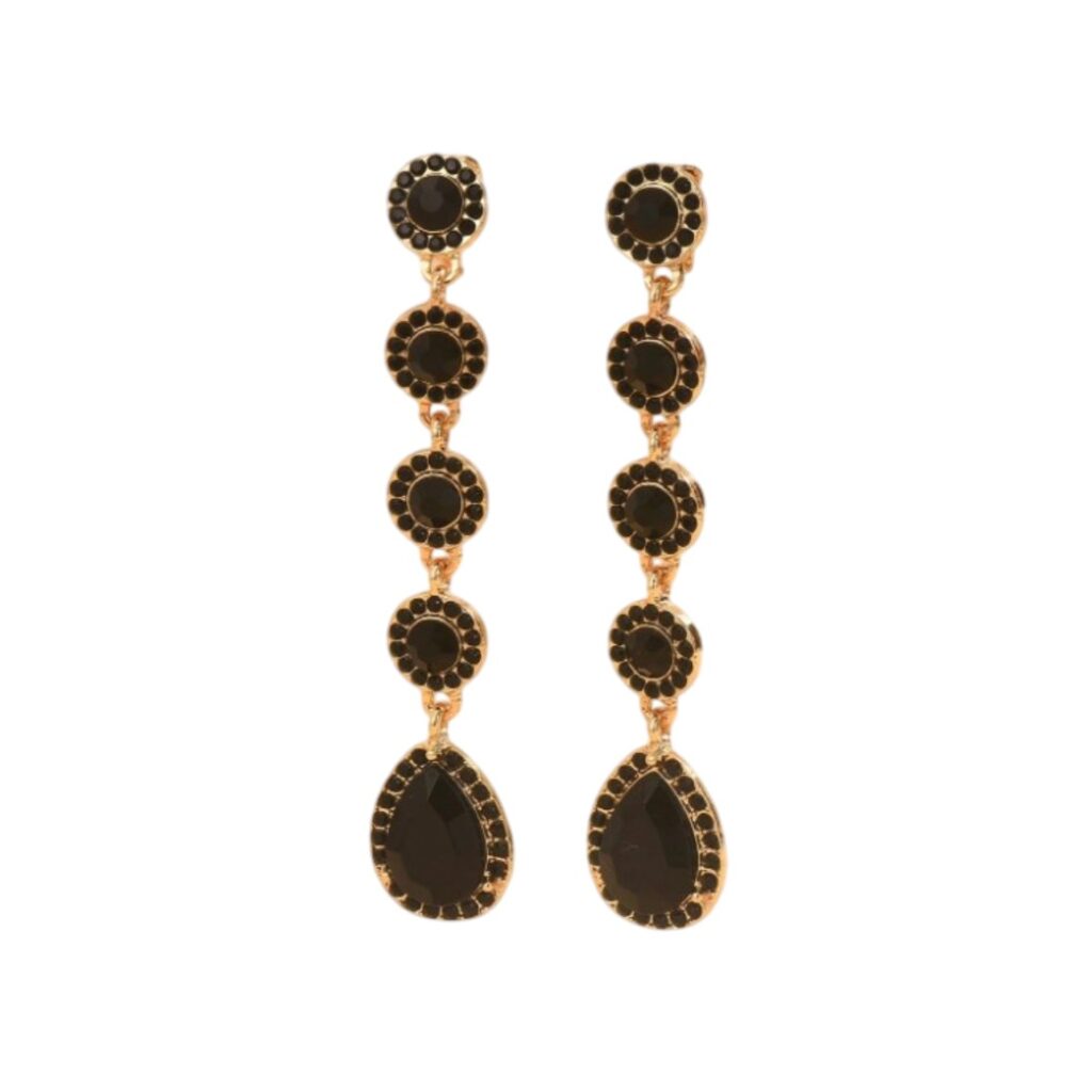 brinco de pressao preto de festa longo elegante d5d