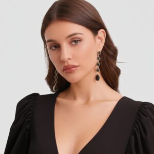 Brinco de pressão preto de festa longo elegante