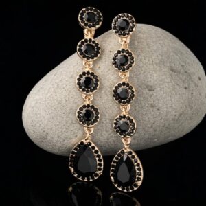 Brinco de pressão preto de festa longo elegante