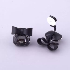 Brinco de pressão preto de festa delicado de laço e cristal