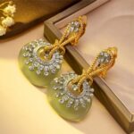 brinco de pressao verde com pedra natural agata elegante ffdffdf