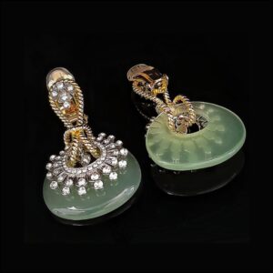 Brinco de pressão verde com pedra natural ágata elegante 