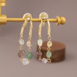 brinco de pressao verde e marrom de pedras moderno ovaldd