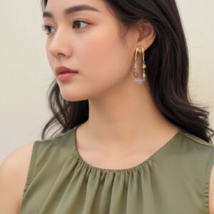 Brinco de Pressão Verde e Marrom de Pedras