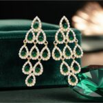 brinco de pressao verde esmeralda grande de festa com pedras losango ddggff j