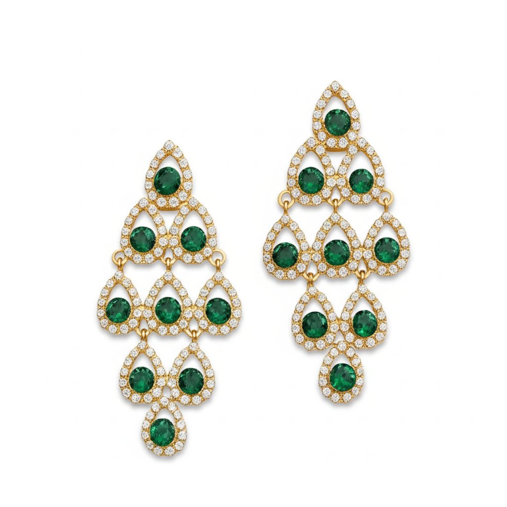 brinco de pressao verde esmeralda grande de festa com pedras losango