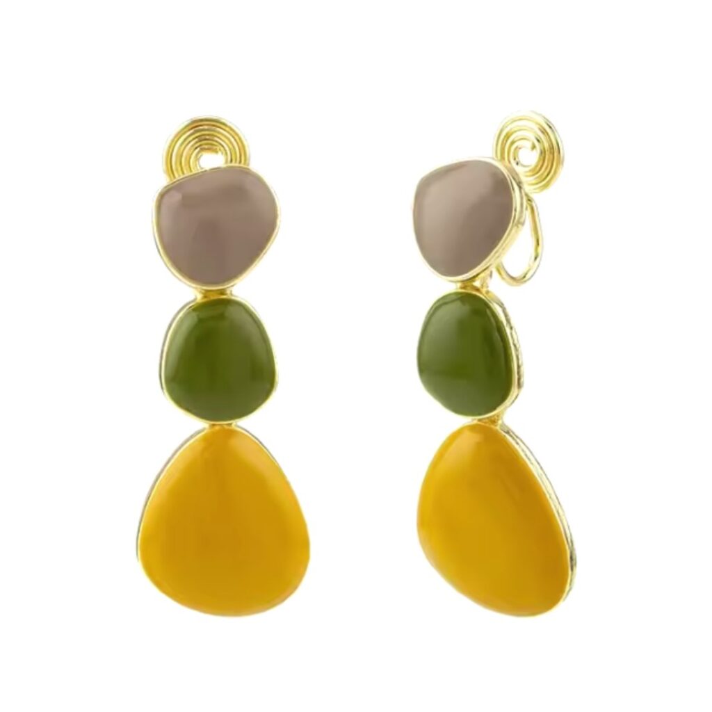 brinco de pressao verde oliva e amarelo esmaltado grande f