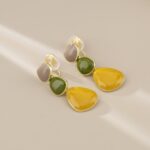 brinco de pressao verde oliva e amarelo esmaltado grande sf