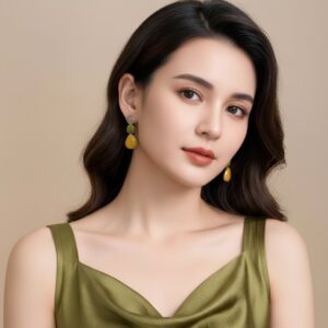 Brinco de pressão verde oliva esmaltado com mostarda