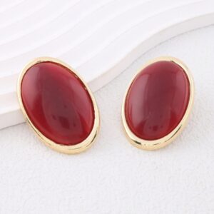 Brinco Dourado com Pedra Marsala Grande Oval