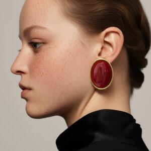 Brinco Dourado com Pedra Marsala Grande Oval