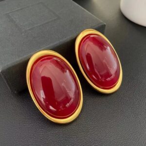 Brinco Dourado com Pedra Marsala Grande Oval