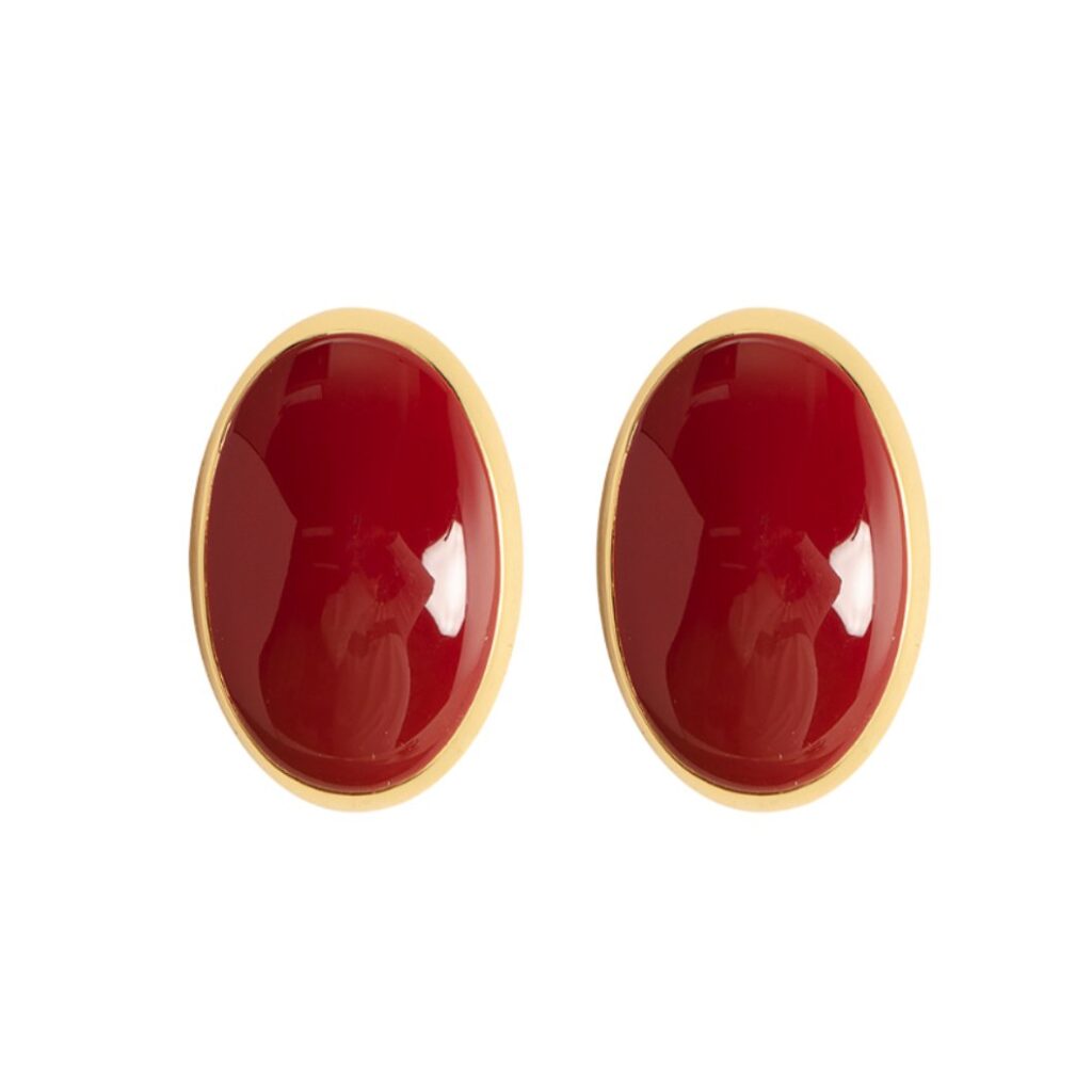 brinco dourado com pedra marsala oval grande ffrrf (gyy1)