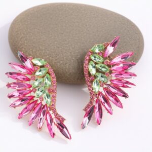 Brinco Fúcsia e Verde de Festa de Asa de Cristais