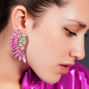Brinco Fúcsia e Verde de Festa de Asa de Cristais