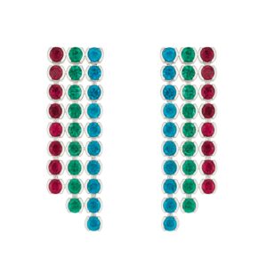 Brinco fúcsia e verde prata de festa de zircônia minimalista elegante