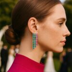 brinco fucsia e verde prata de festa de zirconia minimalista elegante sdds