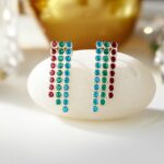 brinco fucsia e verde prata de festa de zirconia minimalista elegante ss