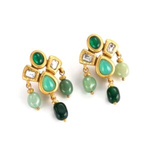 Brinco pedra natural verde geométrico