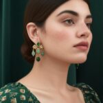 brinco pedra natural verde geometrico ffffffff