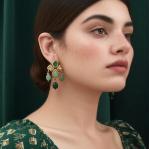 Brinco pedra natural verde geométrico