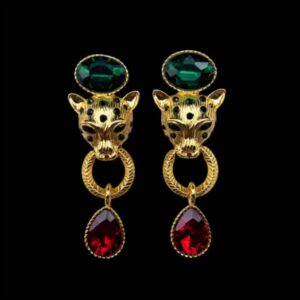 Brinco verde e marsala de festa tigre dourado