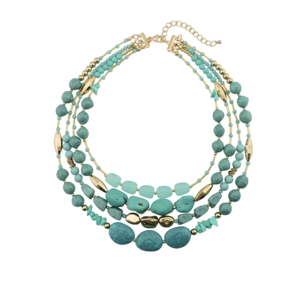 colar de pedras grandes azul multicamadas