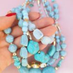 colar de pedras grandes turquesa multicamadas gf66fg