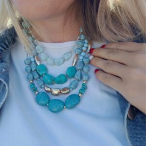 colar de pedras grandes azul multicamadas gf6oo6fg