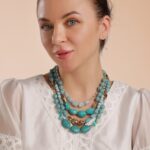 colar de pedras grandes turquesa multicamadas gffg
