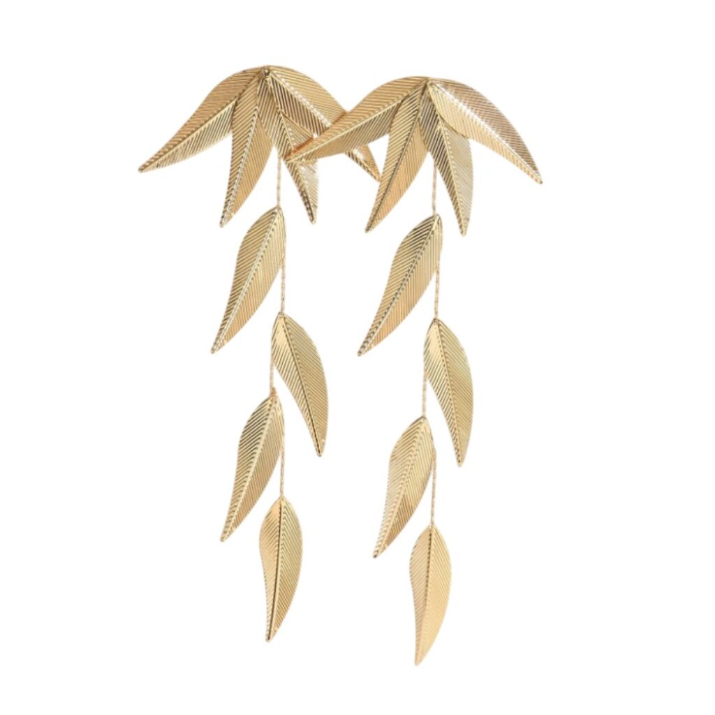 maxi brinco dourado de folhas extra longo