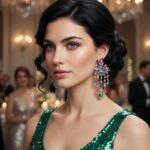 maxi brinco colorido de festa rosa e verde de cristais ff