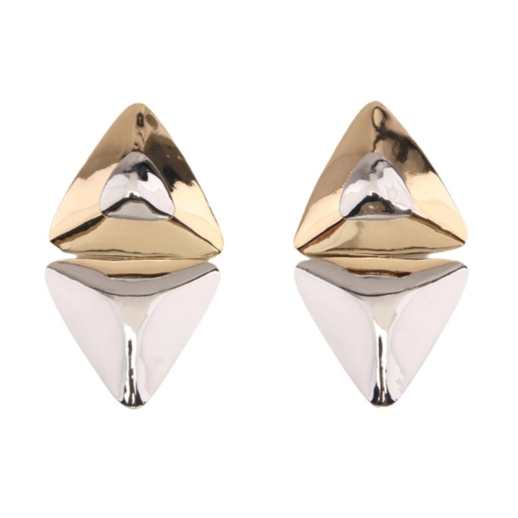 maxi brinco dourado e prata triangular da zara d