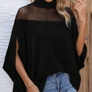 Blusa preta longa semi transparente estilosa