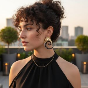 brinco dourado e preto dente de elefante gfyg