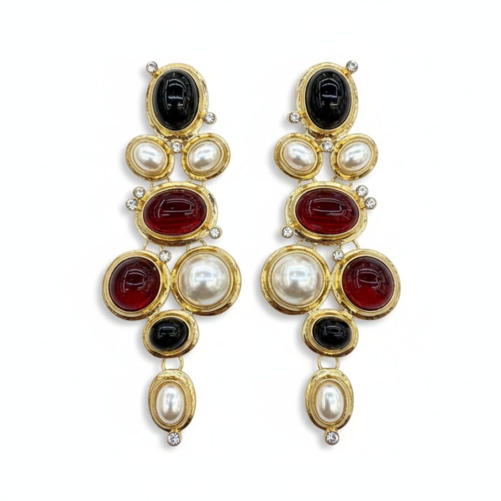 maxi brinco vermelho e preto de festa longo santlaucent