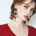 maxi brinco vermelho e preto de festa longo santlaucent fg