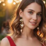 maxi brinco vermelho e preto de festa longo santlaucentd f